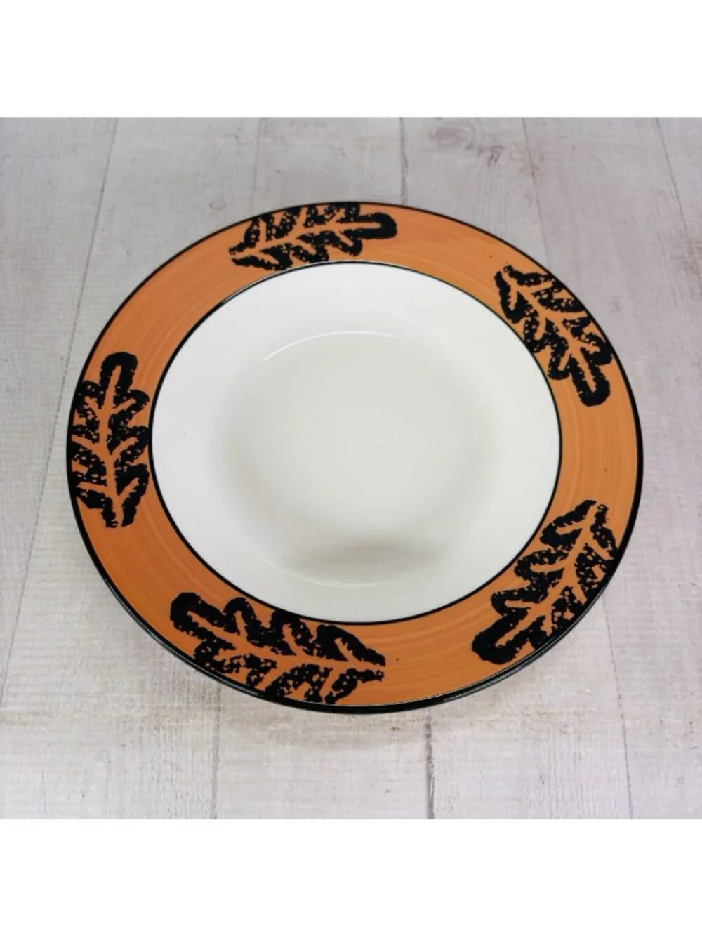 Pier 1 PER149 Tan Rim Dark Green Leaves Smooth Handpainted Italy Rim Bowls Set 2